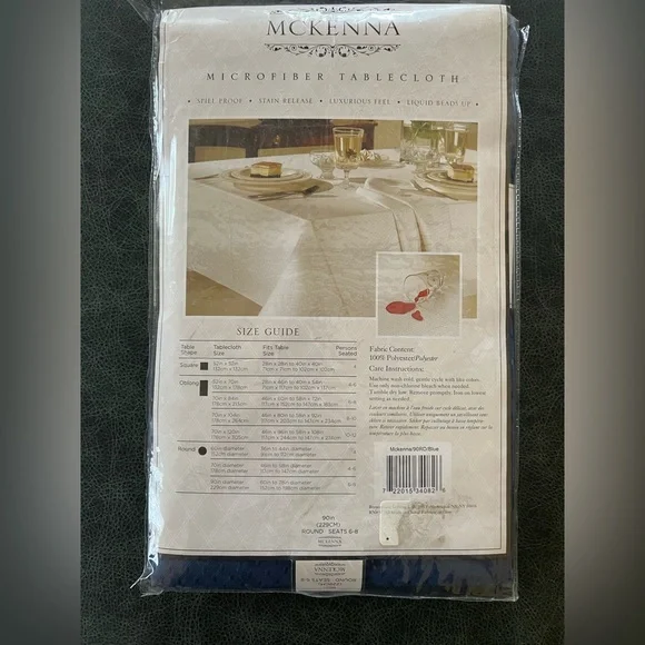 McKenna Tablecloth Microfiber Blue Round 90in - Picture 3 of 7